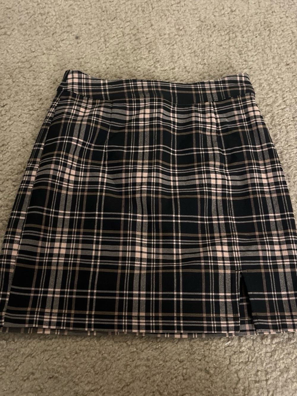 Plaid Mini Skirt in Black and Tan